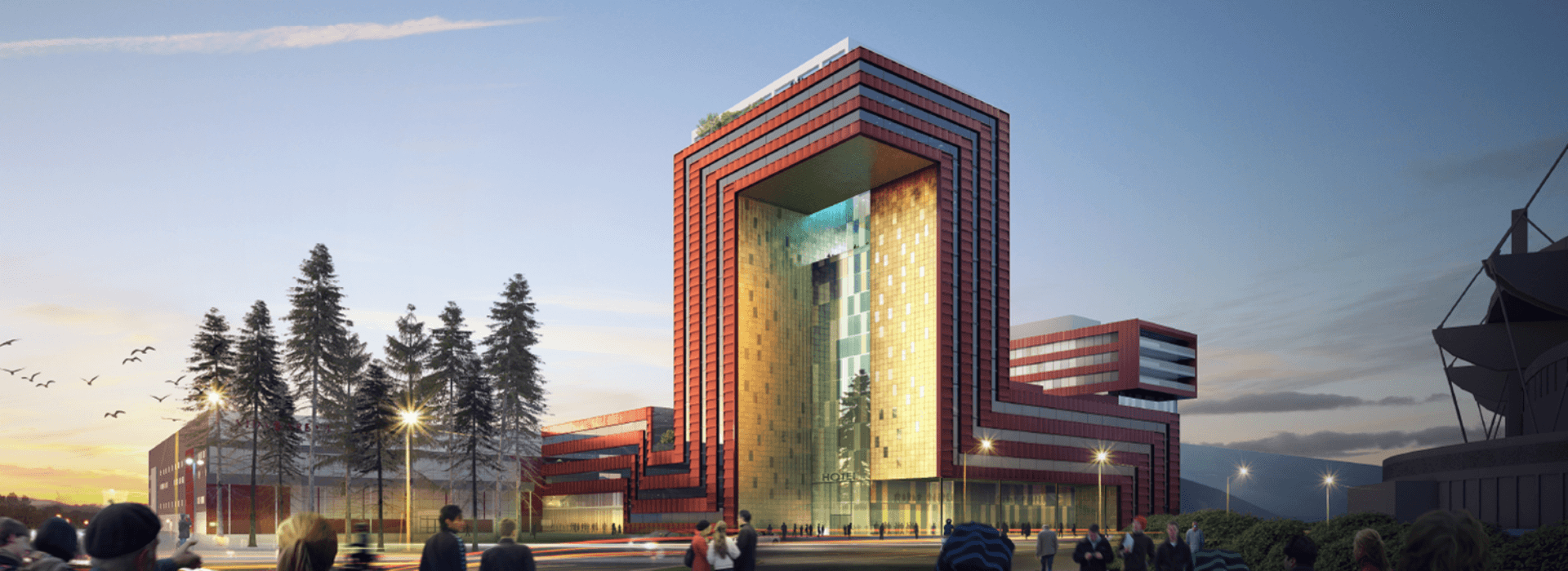 Växjö Fria Gymnasium Iconhuset Bild på Icon-huset med människor runt omkring
